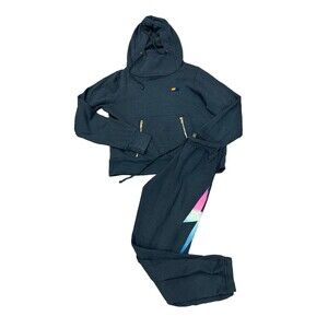 Aviator Nation Charcoal Grey Sweatsuit Set Ninja Hoodie Ombré Bolt Sweatpants